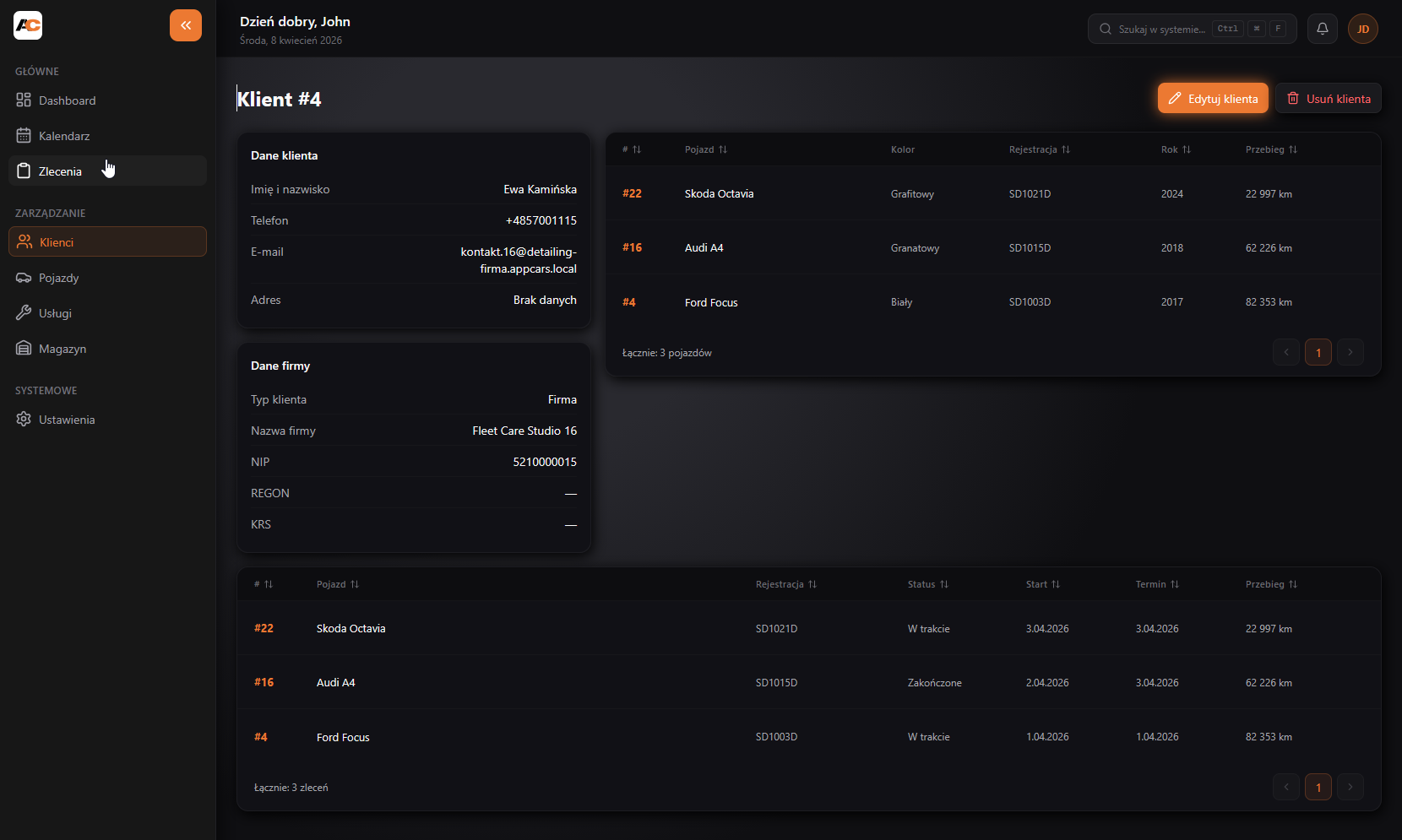 Baza klientów AppCars